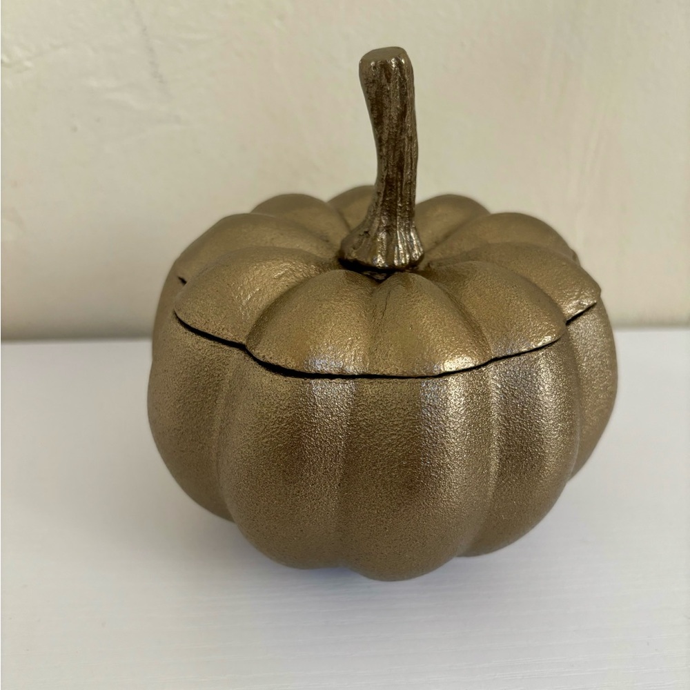 Threshold with Studio McGee Aluminum Pumpkin Antique Brass Lidded Canister NWT
